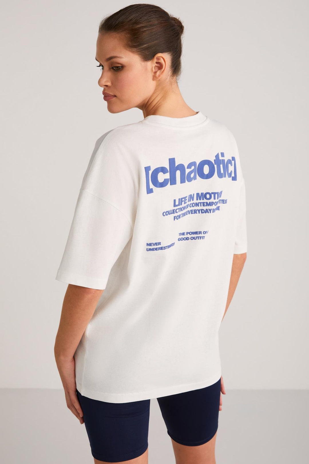 ARCADIA Basic Slim Ekru-Mavi Tekli T-Shirt