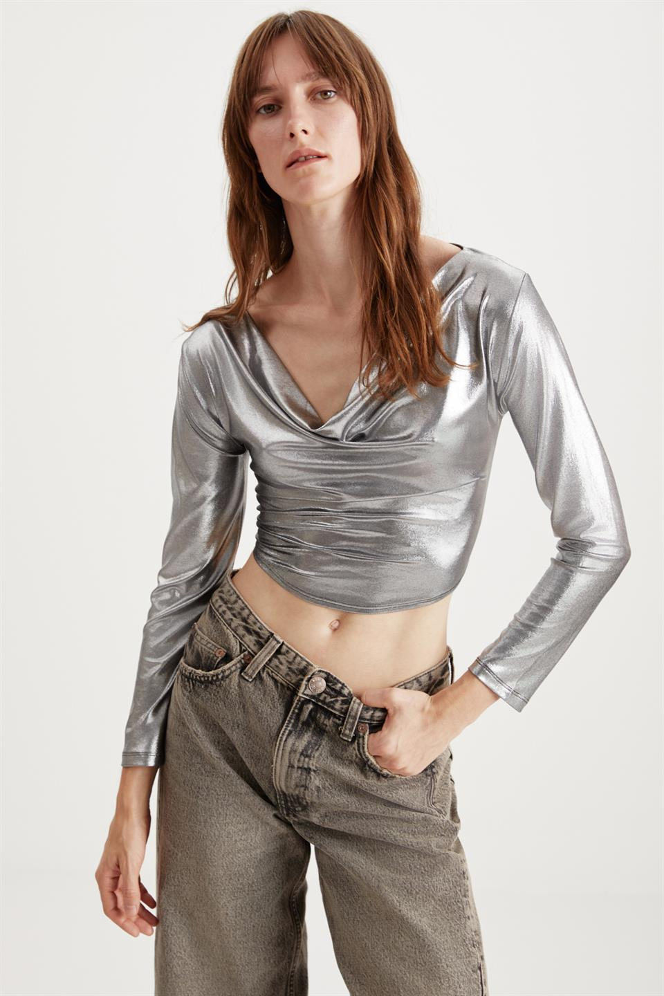 ARLEEN Dokuma Slim Gri Tekli Büstiyer