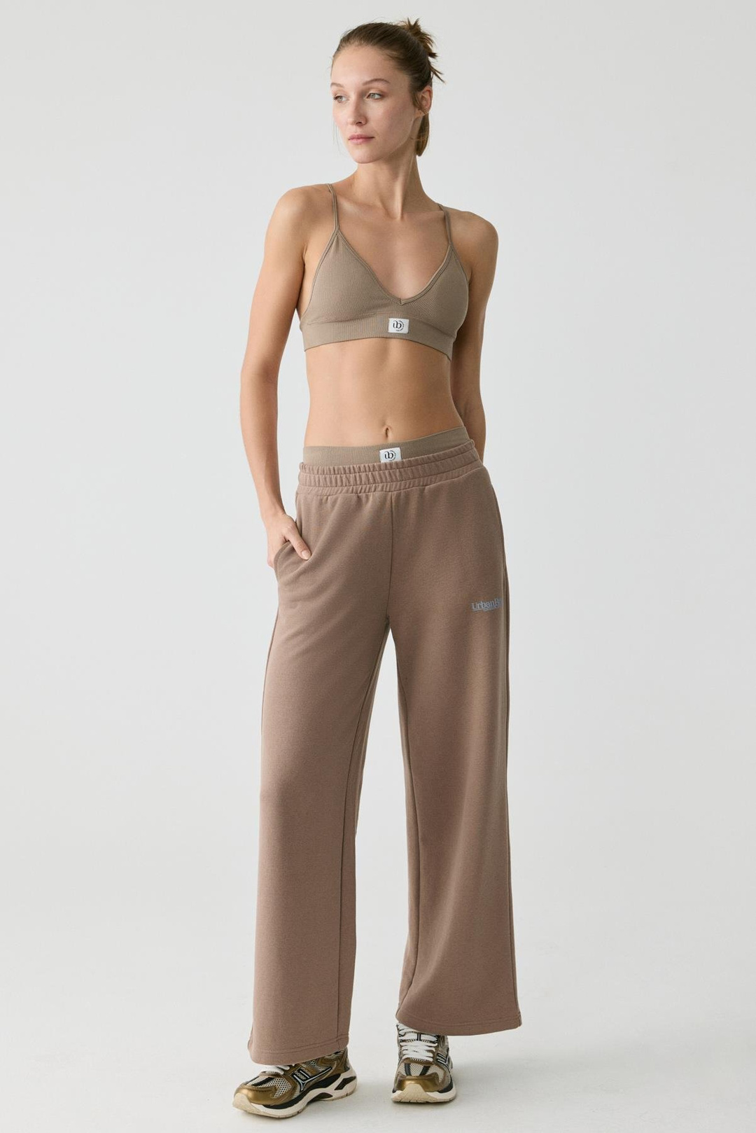 BARBARA Kadın Küçük Baskı Detaylı Geniş Paça Vizon Eşofman Altı