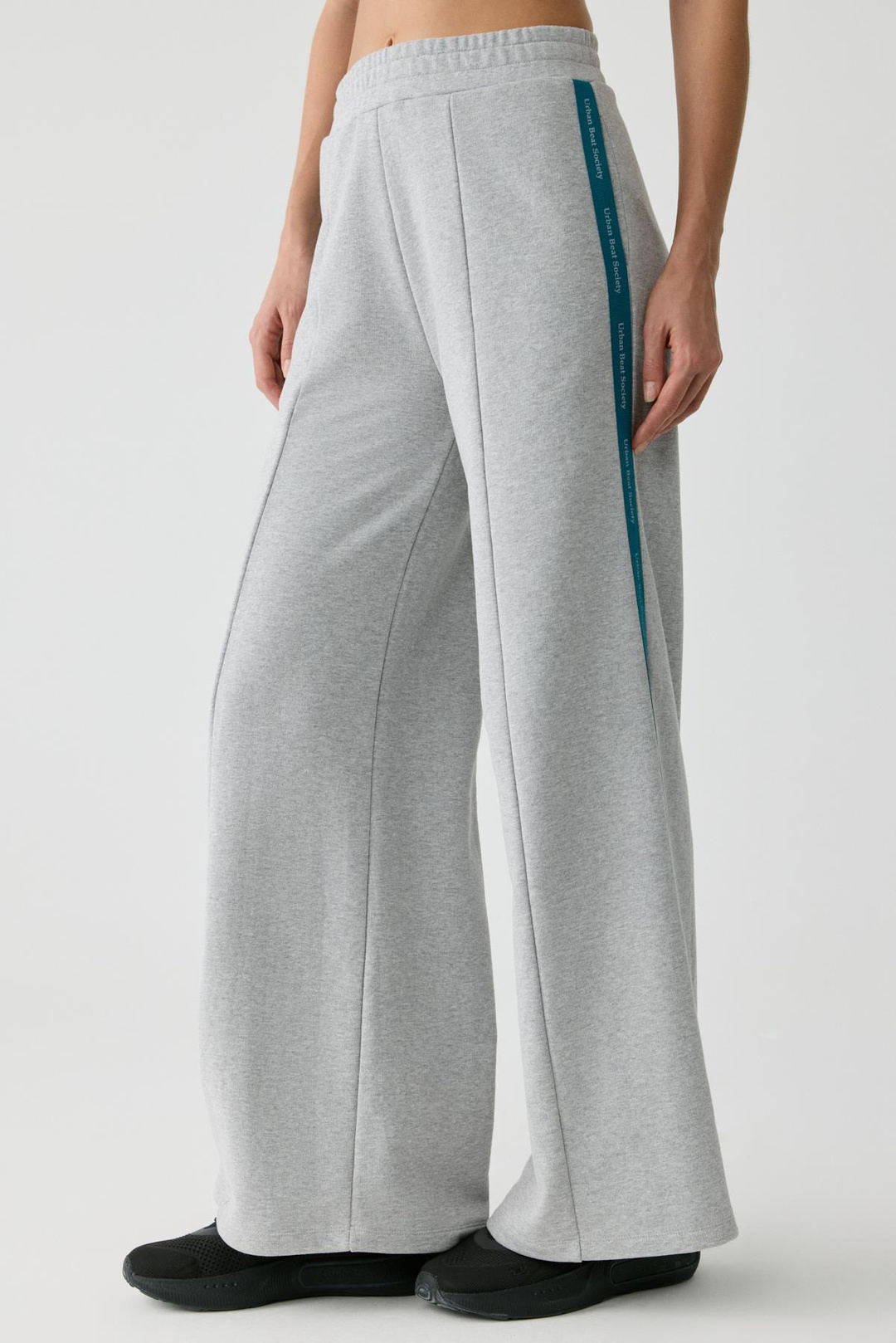 BETHANIA Kadın Beli Lastikli Geniş Paça Yanları Baskılı Şeritli Relaxed Grimelanj-Petrol Mavi Eşofman Altı