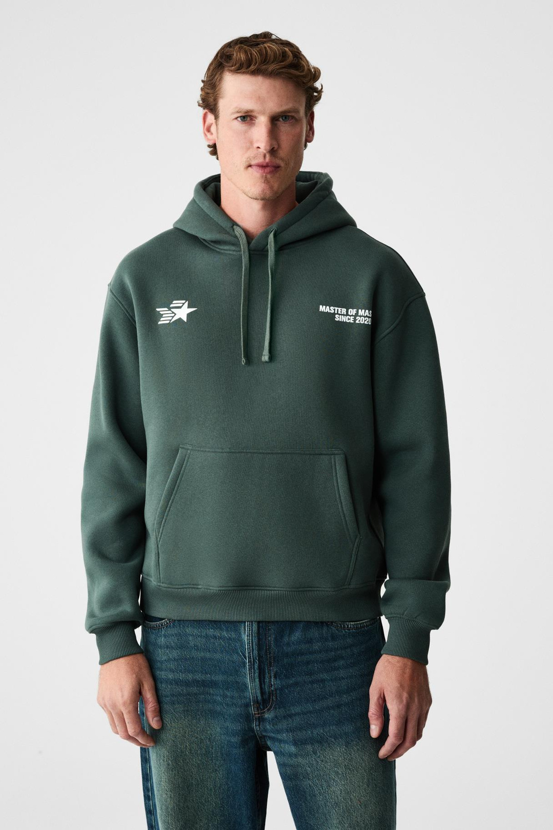 BLAISE Erkek Önü Ve Sırtı Baskılı Kapüşonlu Kordonlu Kanguru Cepli Regular Fit Yeşil Sweatshirt