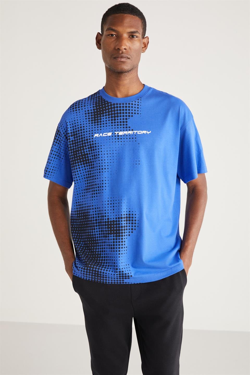 BURTON Basic Oversize Saks Mavi Tekli T-Shirt