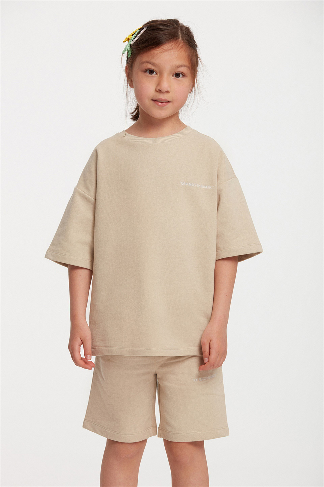 CALI Çocuk Bej Nakışlı-İşlemeli Yuvarlak Yaka Comfort Fit Eşofman Takımı