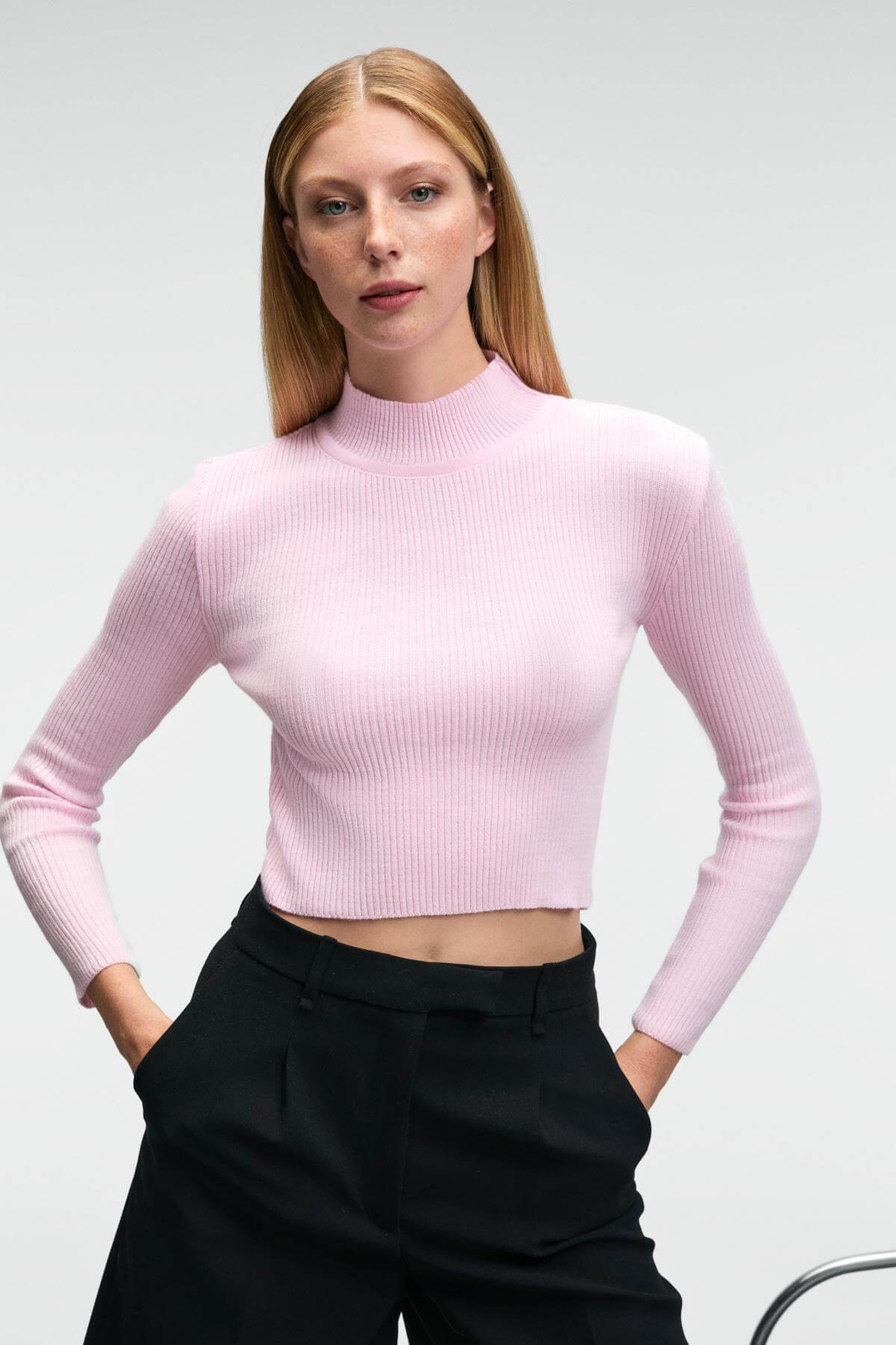 CALIDA Kadın Dik Yaka Fitilli Görünümlü Slim Fit Triko Pembe Kazak