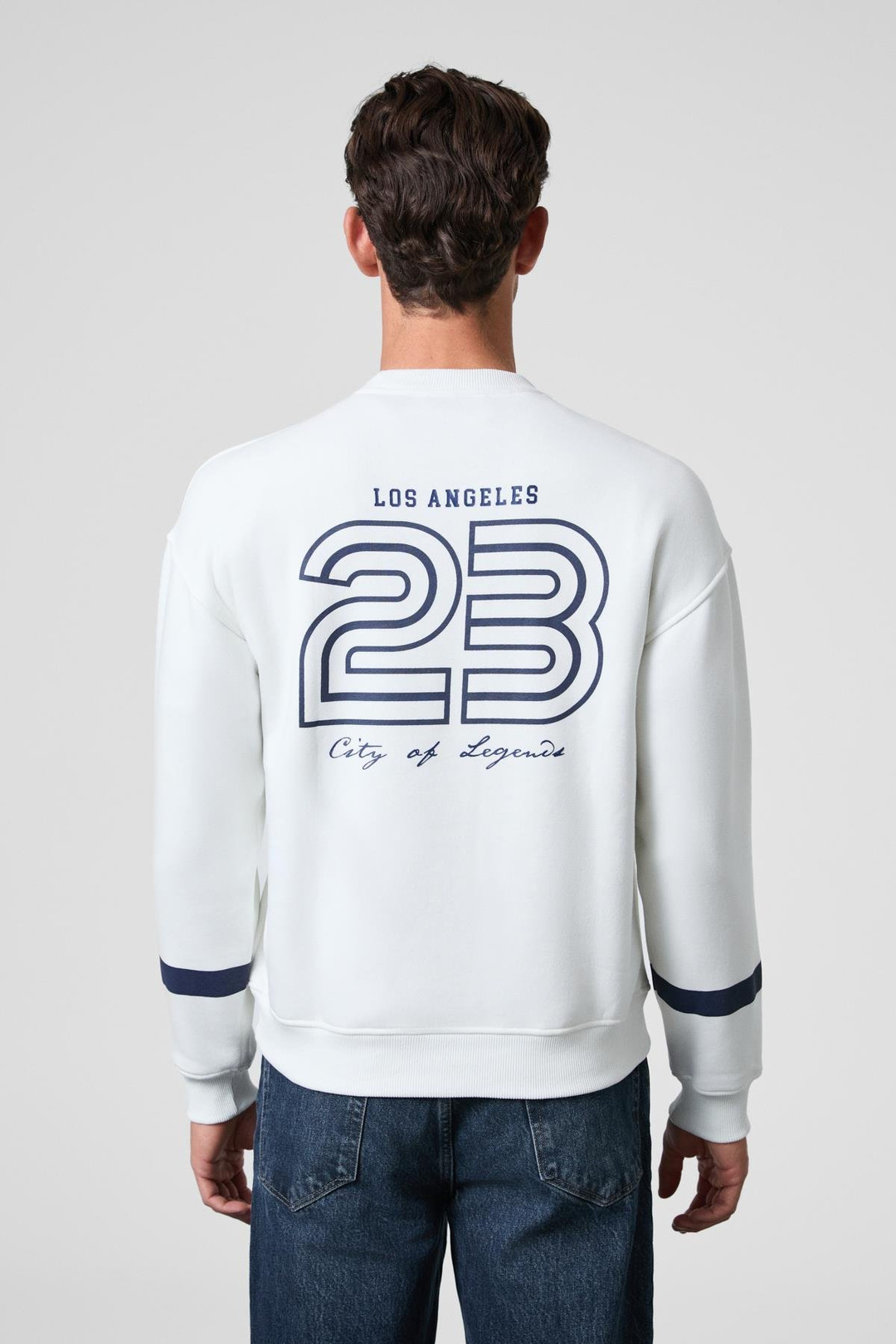 CAMDEN Erkek Önü Kolları Ve Sırtı Baskılı Oversize Fit Bisiklet Yaka Beyaz Sweatshirt