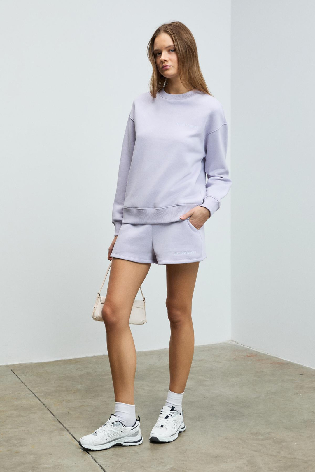 CARROL Kadın Nakış İşlemeli Beli Lastikli 3 İplik Organik Pamuk Relaxed Lila Şort