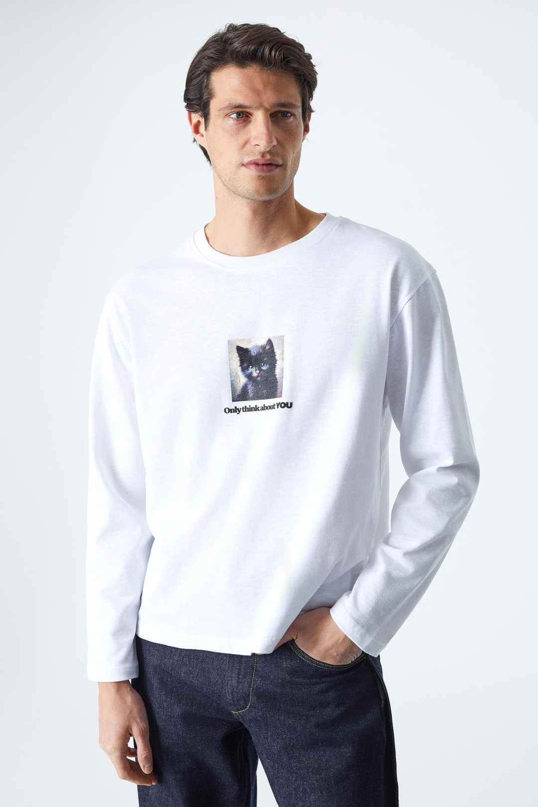 CAT Erkek Baskı Detaylı %100 Organik Pamuk Comfort Fit Beyaz T-Shirt