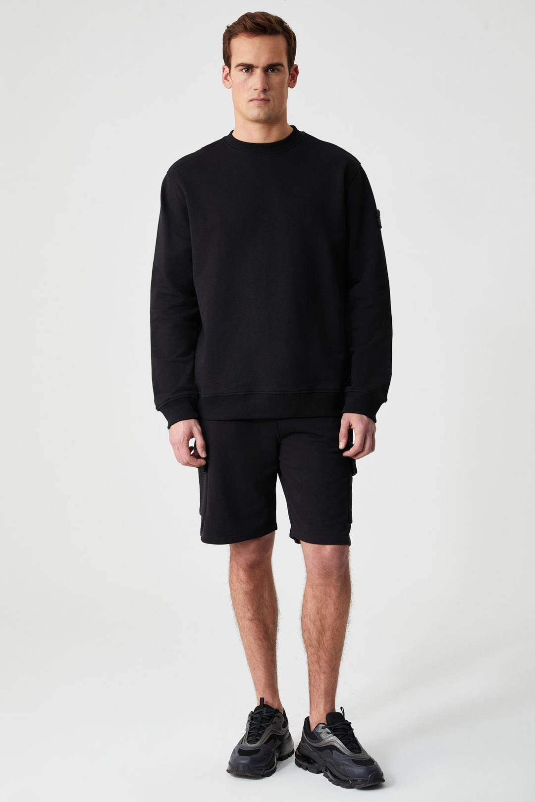 CERVINO Erkek Beli Lastikli Nakış Detaylı Kargo Cep Comfort Siyah Şort