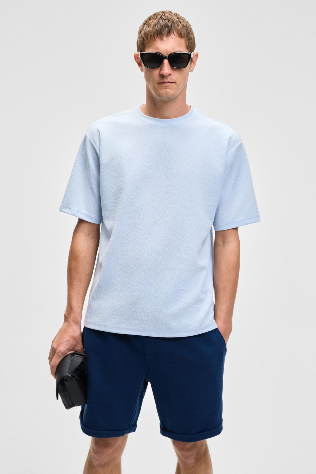 CHIC Erkek Relaxed Fit Dokulu Pamuk Kumaş Mavi T-Shirt