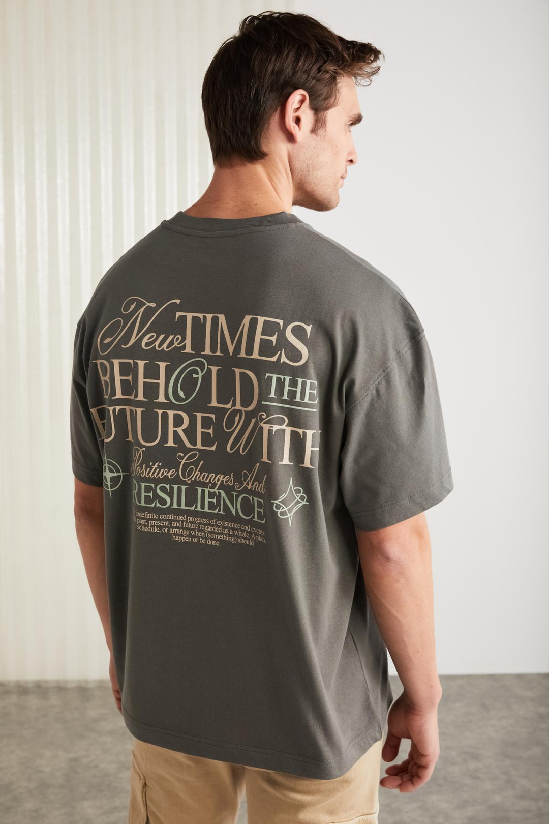 COLIBRI Basic Oversize Gri Tekli T-Shirt