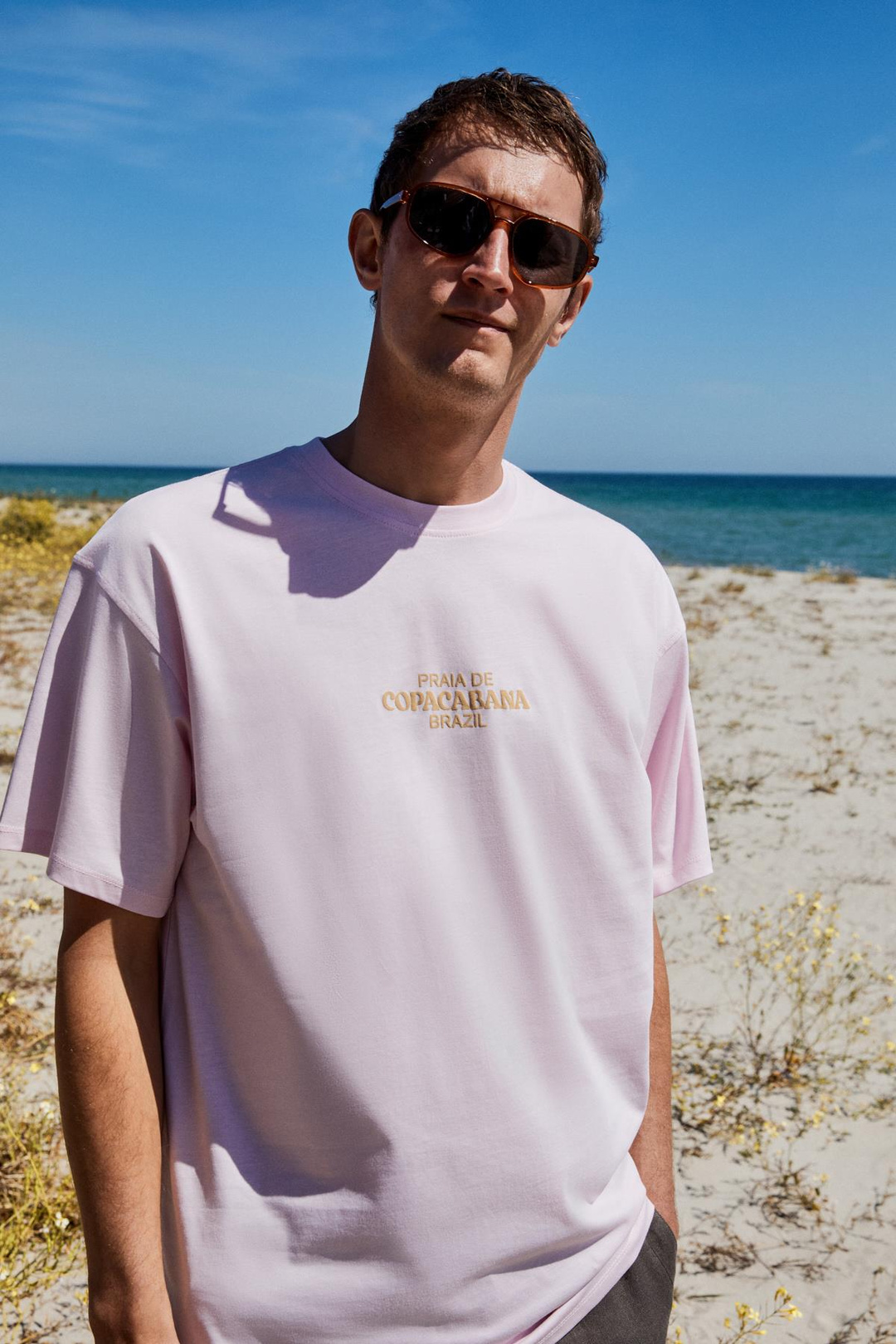 COPACABANA Erkek Ön Arka Baskı Detaylı %100 Organik Pamuk Oversize Kısa Kollu Pembe T-Shirt