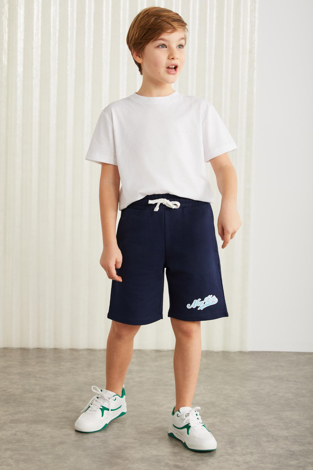 DARVELL-GRM24007 100% pamuk baskılı erkek çocuk şort Lacivert Şort