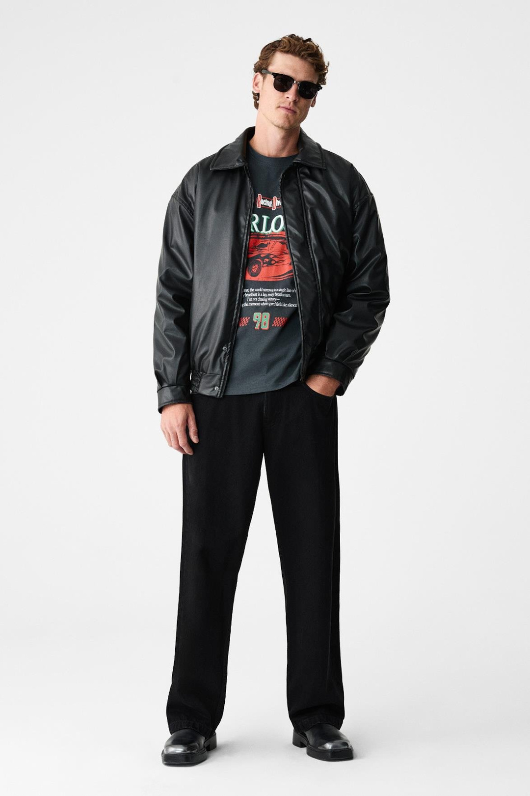 DAVIDSON Erkek Baskılı %100 Organik Pamuklu Bisiklet Yaka Oversize Uzun Kollu Antrasit T-Shirt