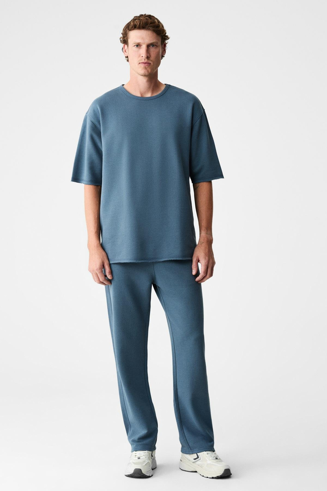 EASY Erkek Pamuklu Bisiklet Yaka Beli Lastikli Kordonlu Çift Cepli Regular Petrol Mavisi Alt-Üst Takım