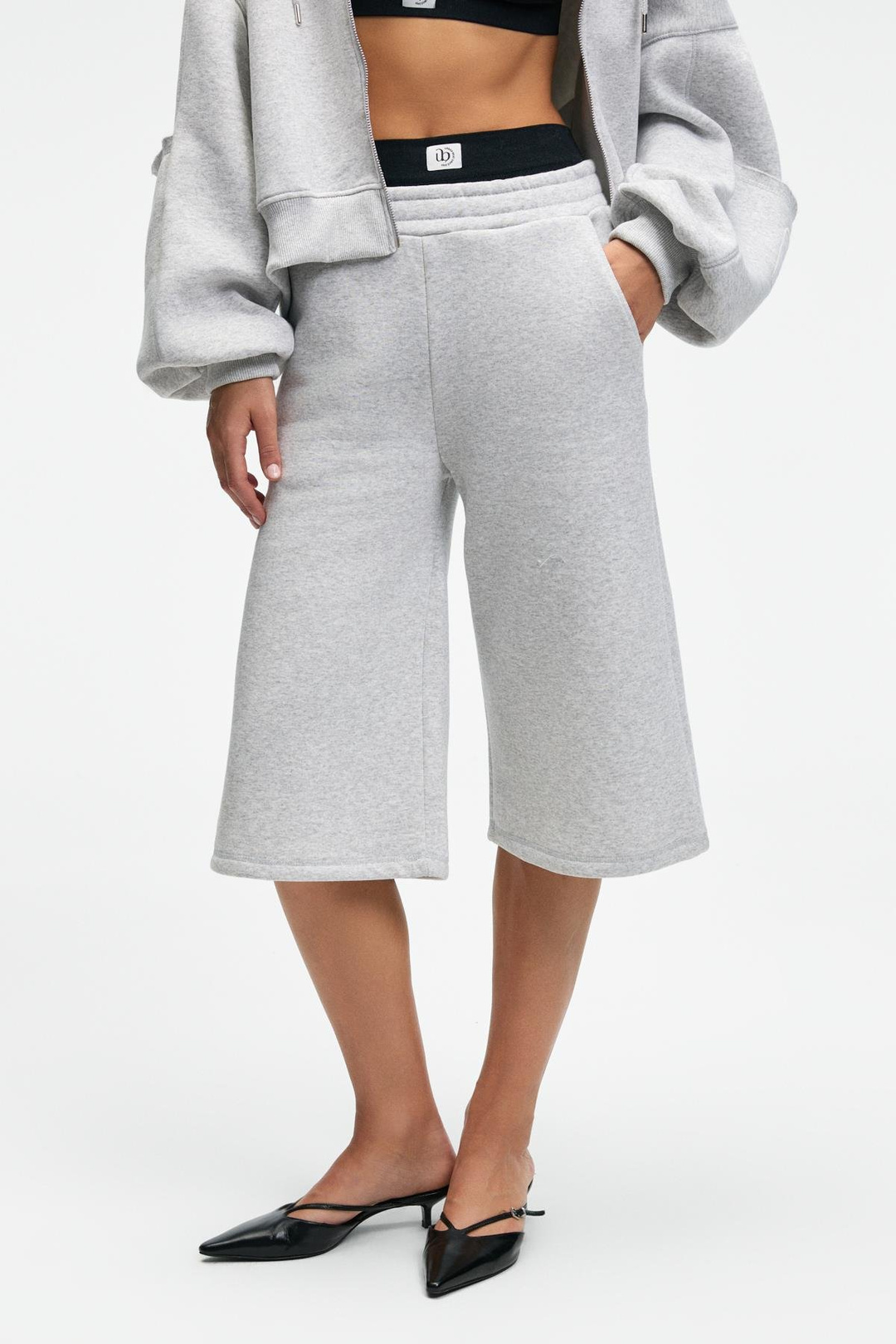 ELPIHRA Kadın Oversize Beli Lastikli Çift Cepli Grimelanj Şort & Bermuda