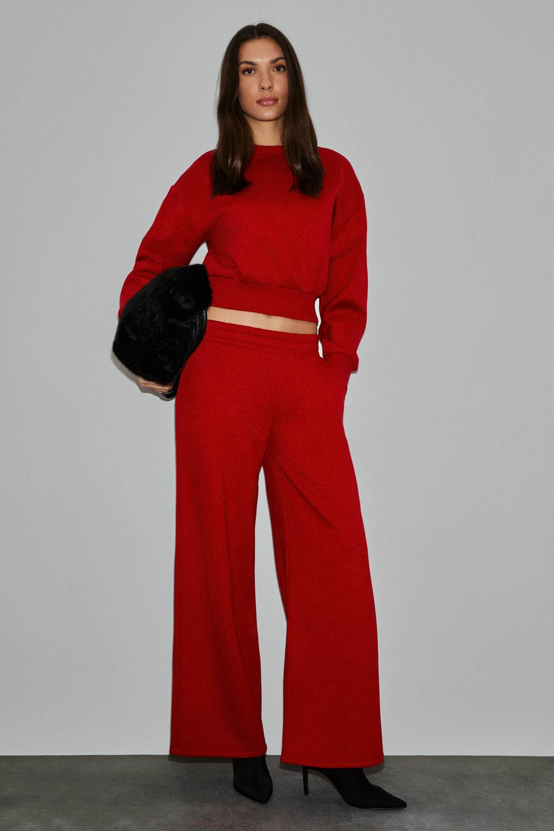 ENAVIE Kadın Oversize Beli Lastikli Çift Cepli Kırmızı Eşofman Altı