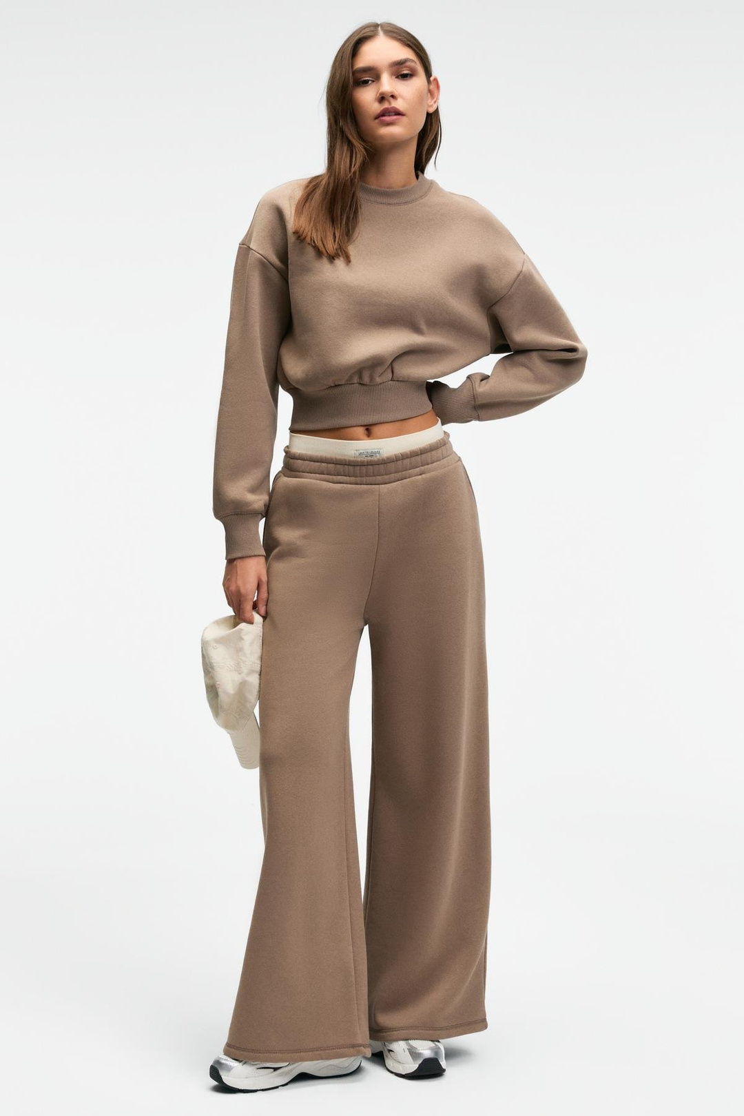 ENAVIE Kadın Oversize Beli Lastikli Çift Cepli Vizon Eşofman Altı