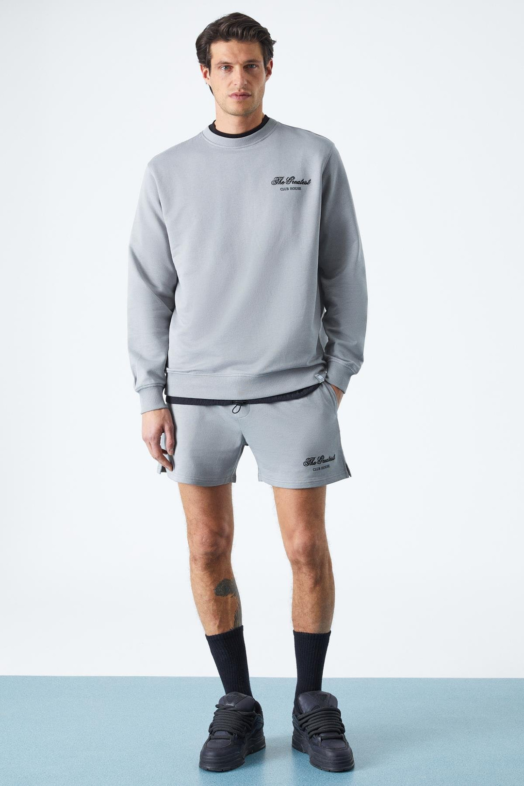 FEDERER Erkek Uzun Kollu Regular Bisiklet Yaka Gri Alt-Üst Takım