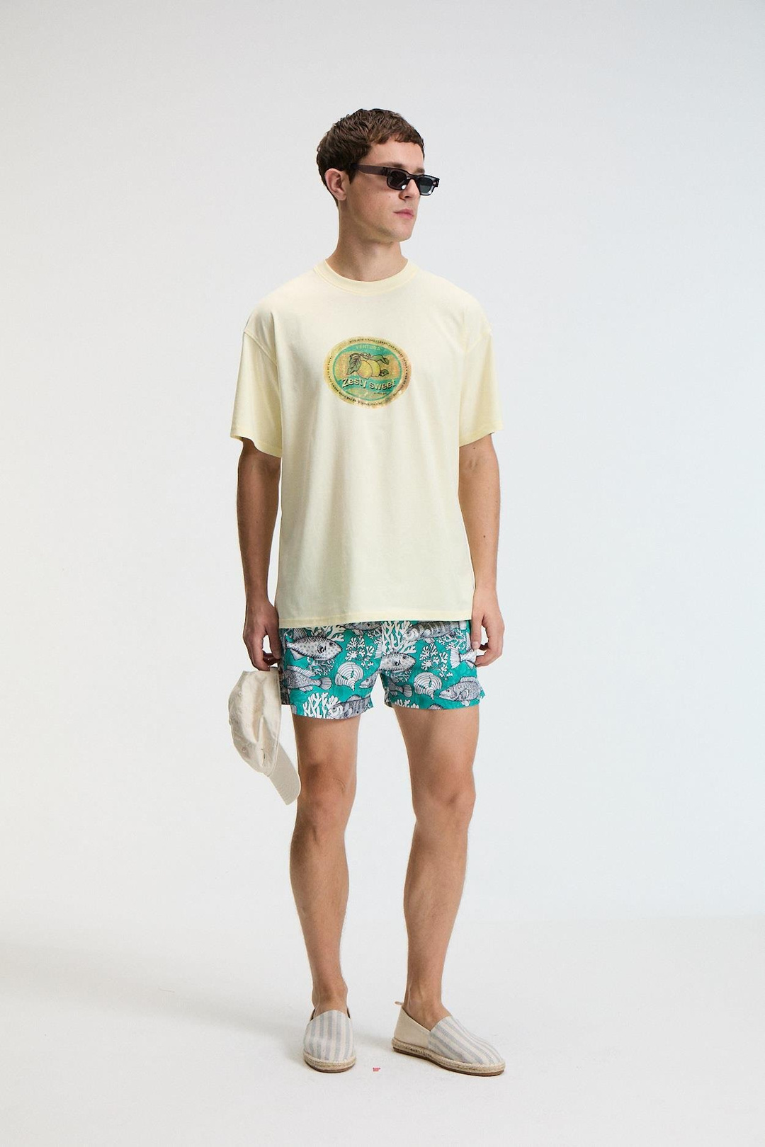 FLAVOR Erkek Oversize %100 Pamuk Baskılı Yuvarlak Yaka Sarı T-Shirt