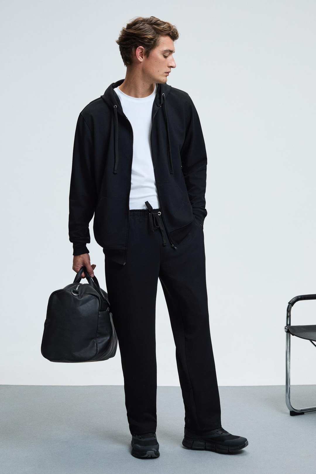 GRIFFIN Erkek Kordonlu Beli Lastikli Metal Kuş Gözü Detaylı Siyah Eşofman Altı