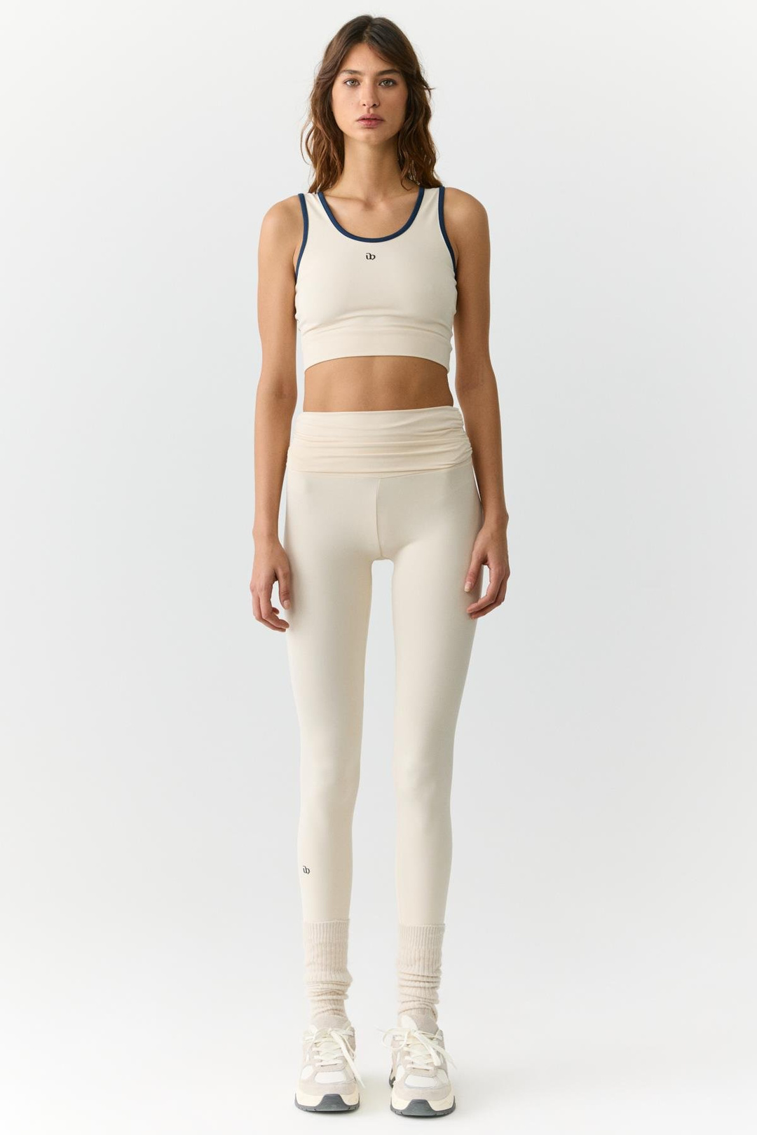 HELIA Kadın Beli Büzgülü Baskılı Ekru Tayt