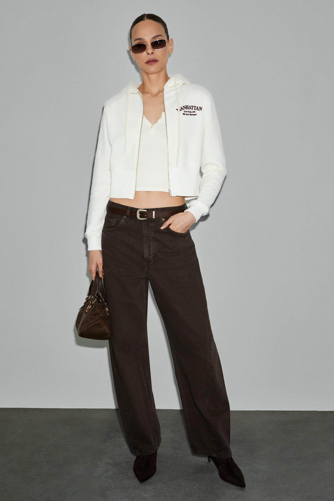 IRESSINE Kadın Kapüşonlu Fermuarlı Uzun Kollu Regular Beyaz Sweatshirt