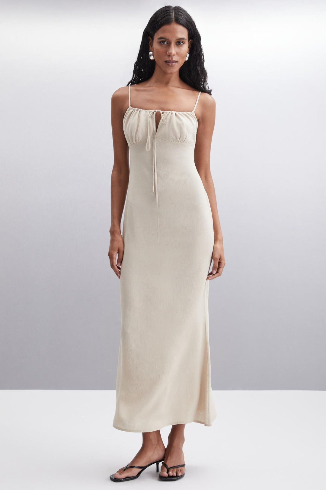 JANET Basic Slim Bej Tekli Elbise