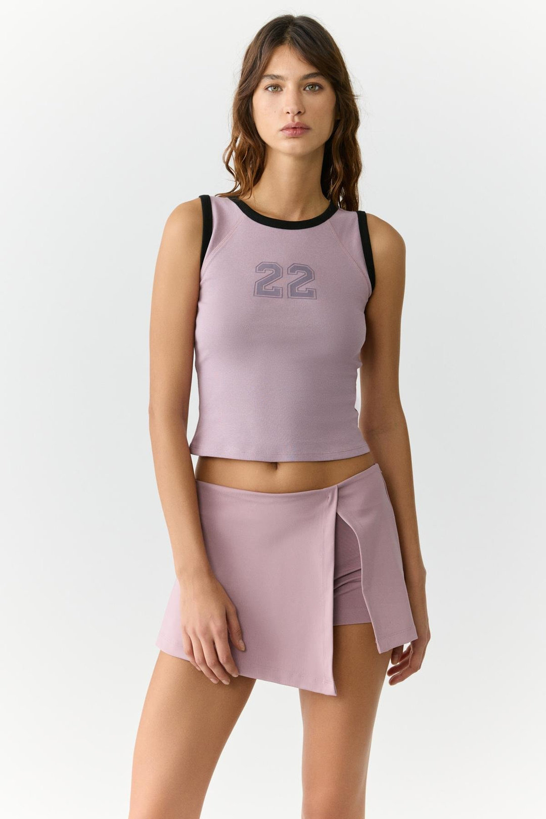 JENNY Kadın Yuvarlak Yaka Kolsuz Baskı Detaylı Gül Kurusu T-Shirt