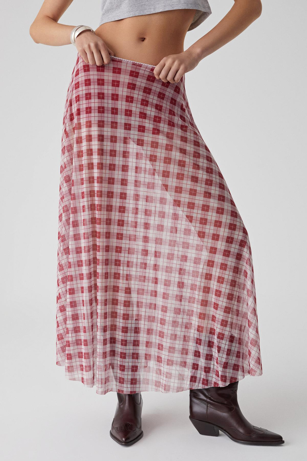 JULIANO Kadın Yüksek Bel Çizgili Oversize Kırmızı Etek