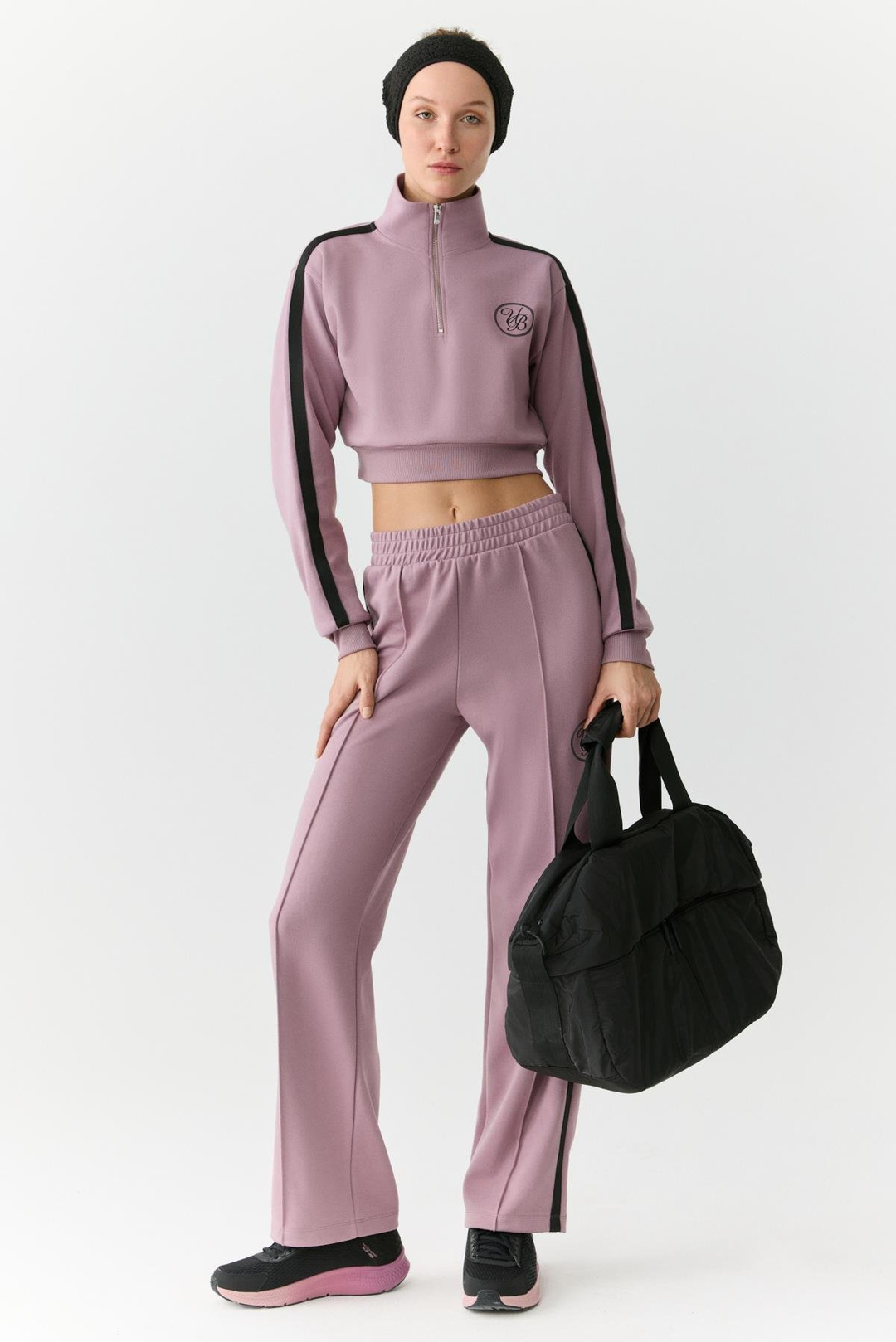 KIMIKO Kadın Beli Lastikli Relaxed Küçük Baskılı Gül Kurusu Eşofman Altı