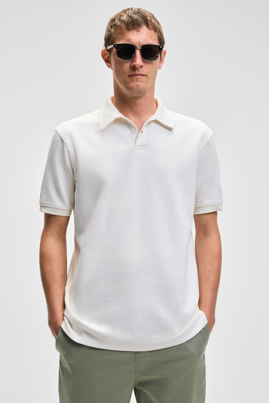 LAPORTE Erkek Dokulu Kumaşlı Slim Fit Beyaz Polo Yaka T-shirt