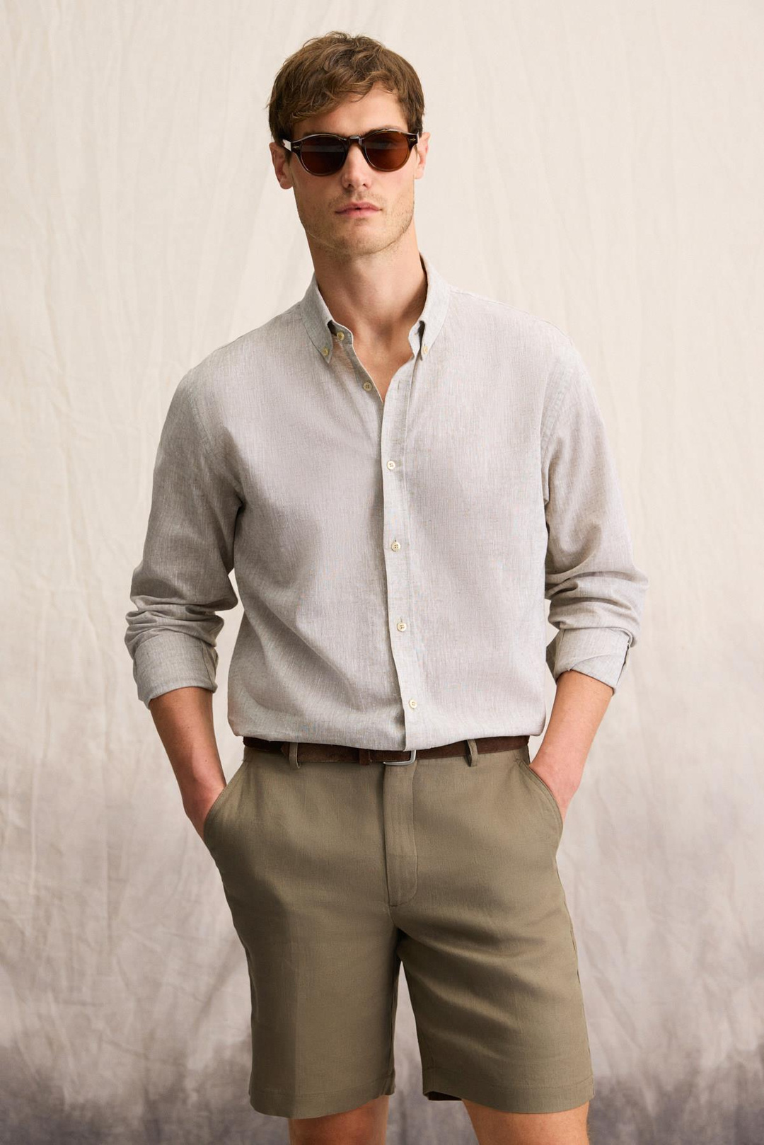 LASSE Erkek Gömlek Yaka Manşetli Uzun Kollu Regular Fit Haki Gömlek