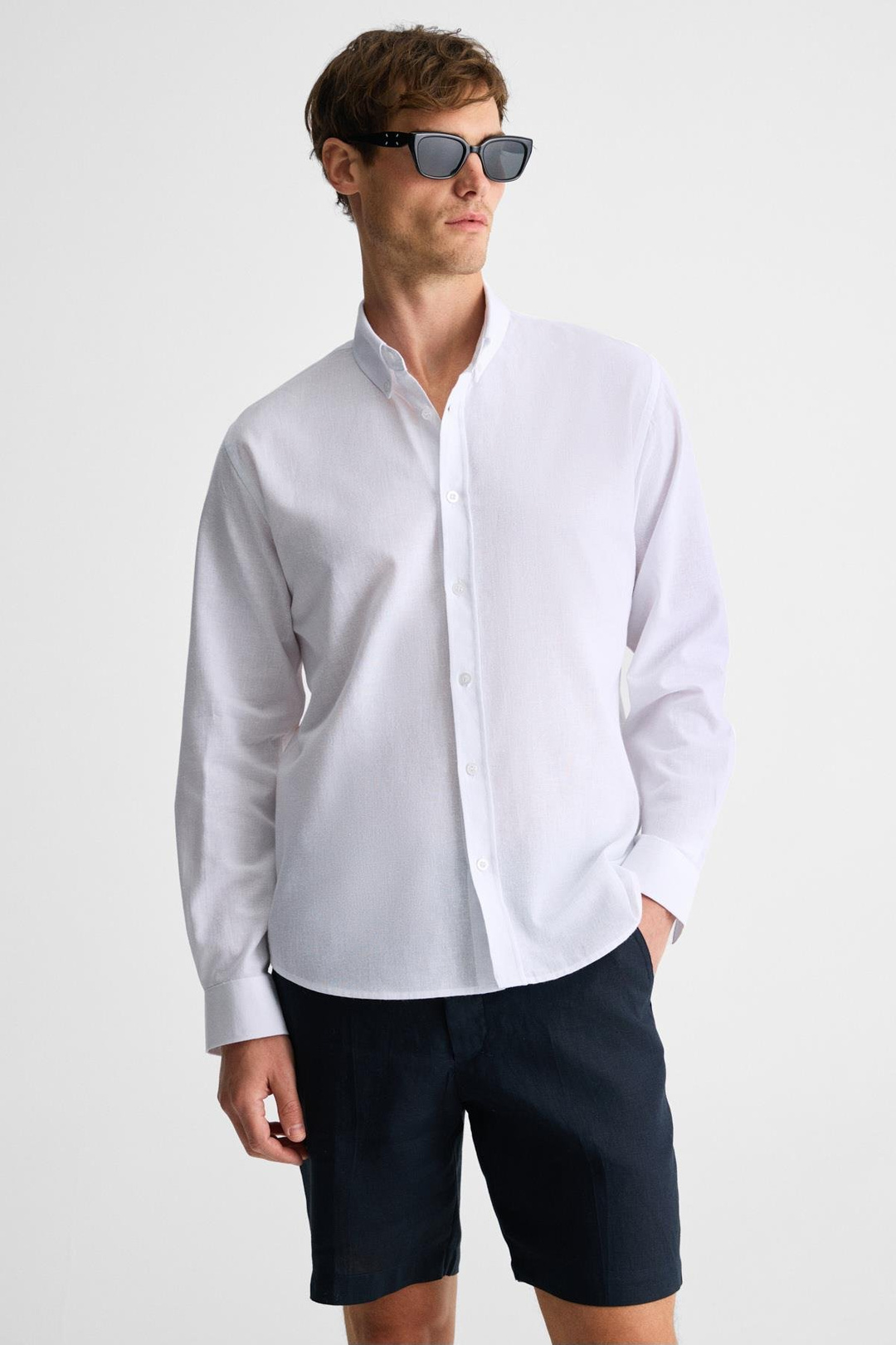 LASSE Erkek Gömlek Yaka Manşetli Uzun Kollu Regular Fit Beyaz Gömlek