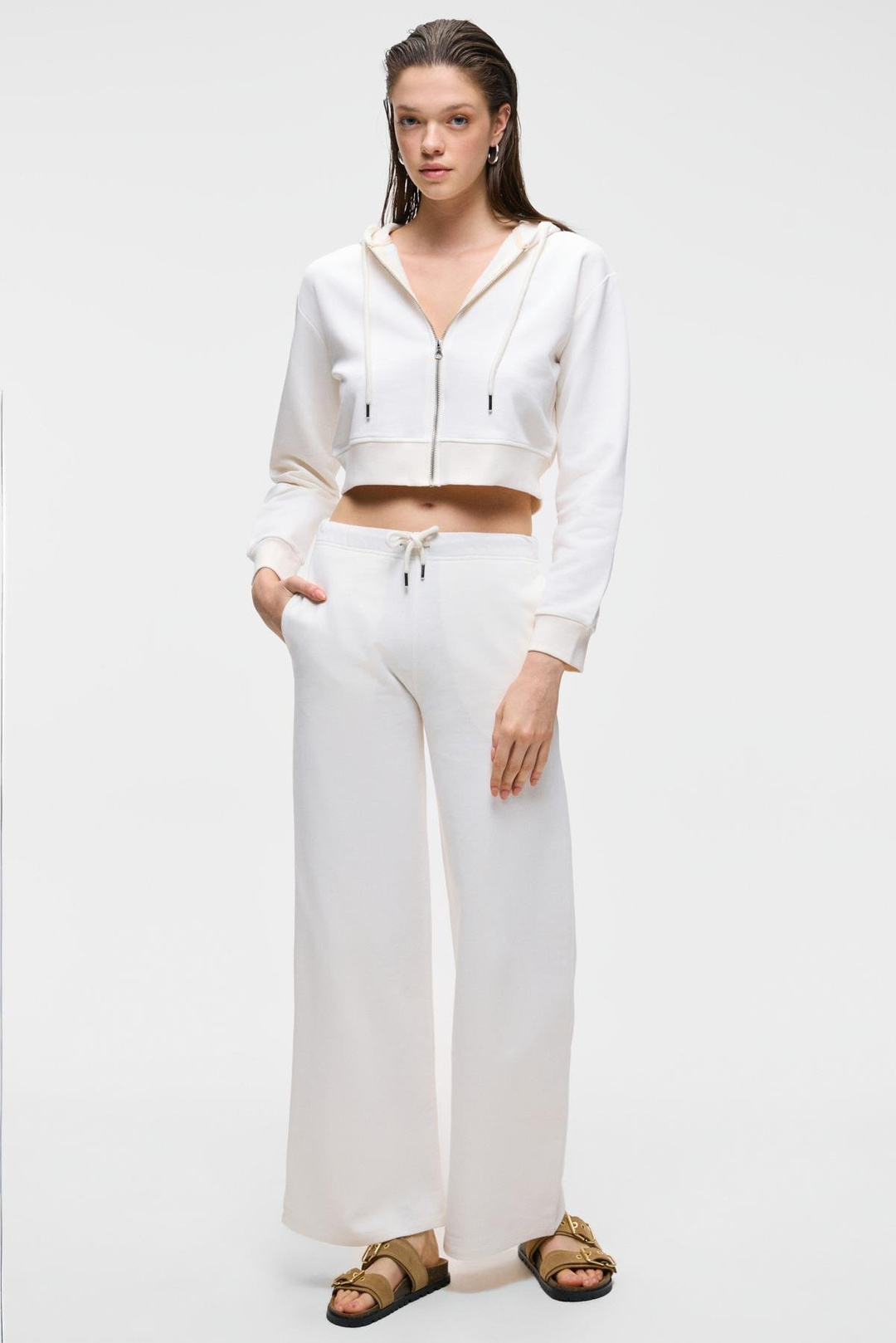 LAYA Kadın %100 Pamuk Regular Fit Çift Cepli Beyaz Eşofman Altı