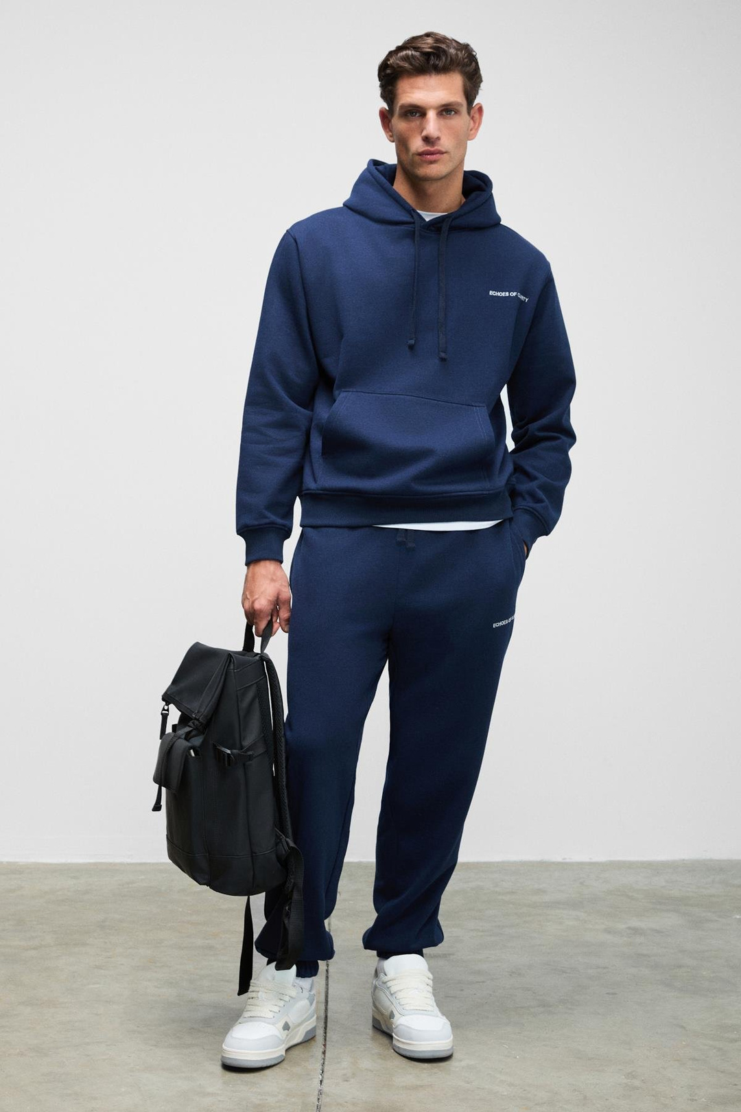 MARSHALLHOODIE Erkek Pamuklu İçi Polarlı Nakışlı Relaxed Koyu Lacivert Eşofman Takımı