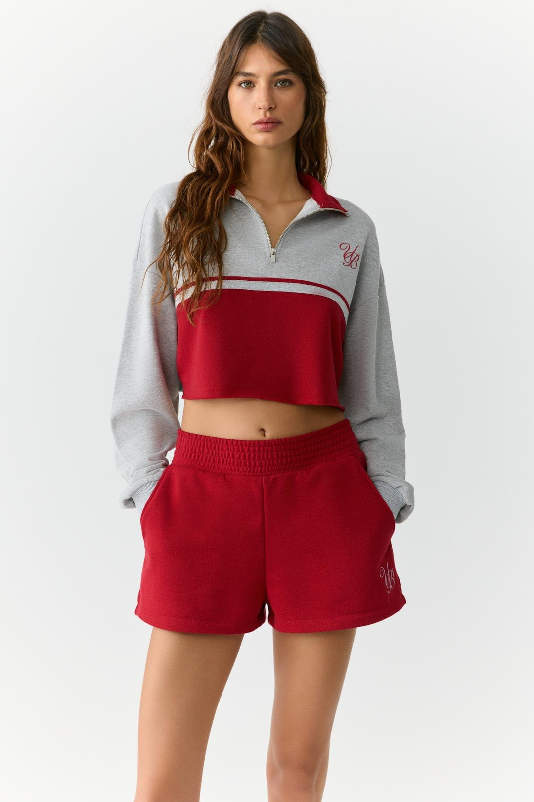 MIKAELA Kadın Dik Yakalı Crop Grimelanj Sweatshirt