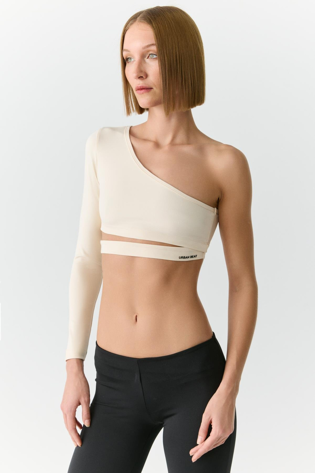 MIYA Kadın Tek Kol Açık Yaka Ekru T-Shirt