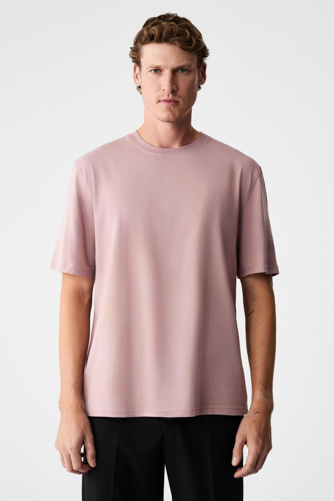 MOCASSIN Erkek %100 Pamuk Baskılı Relaxed Fit Yuvarlak Yaka Kısa Kollu Koyu Pembe T-Shirt