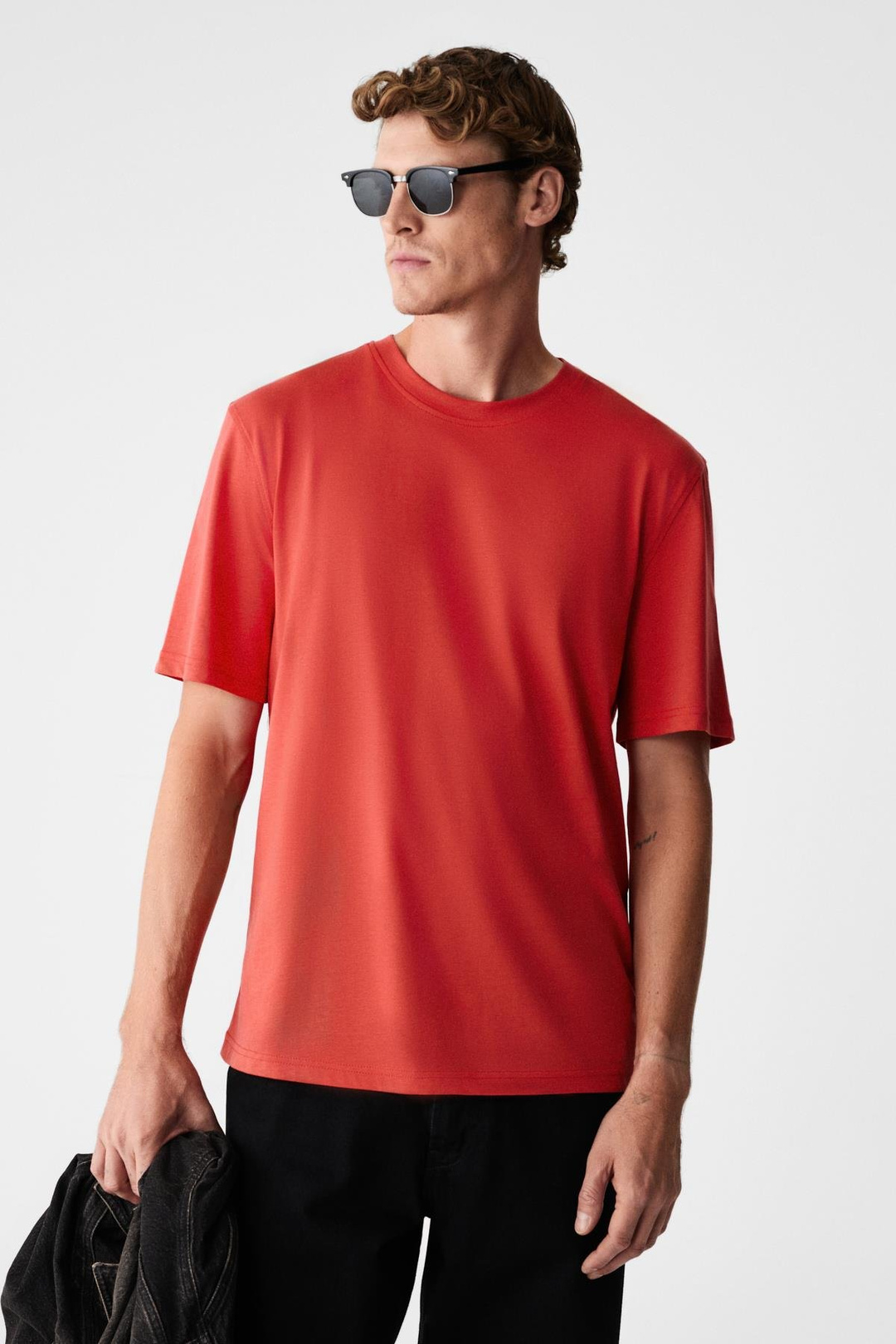 MOCASSIN Erkek %100 Pamuk Baskılı Relaxed Fit Yuvarlak Yaka Kısa Kollu Kırmızı T-Shirt