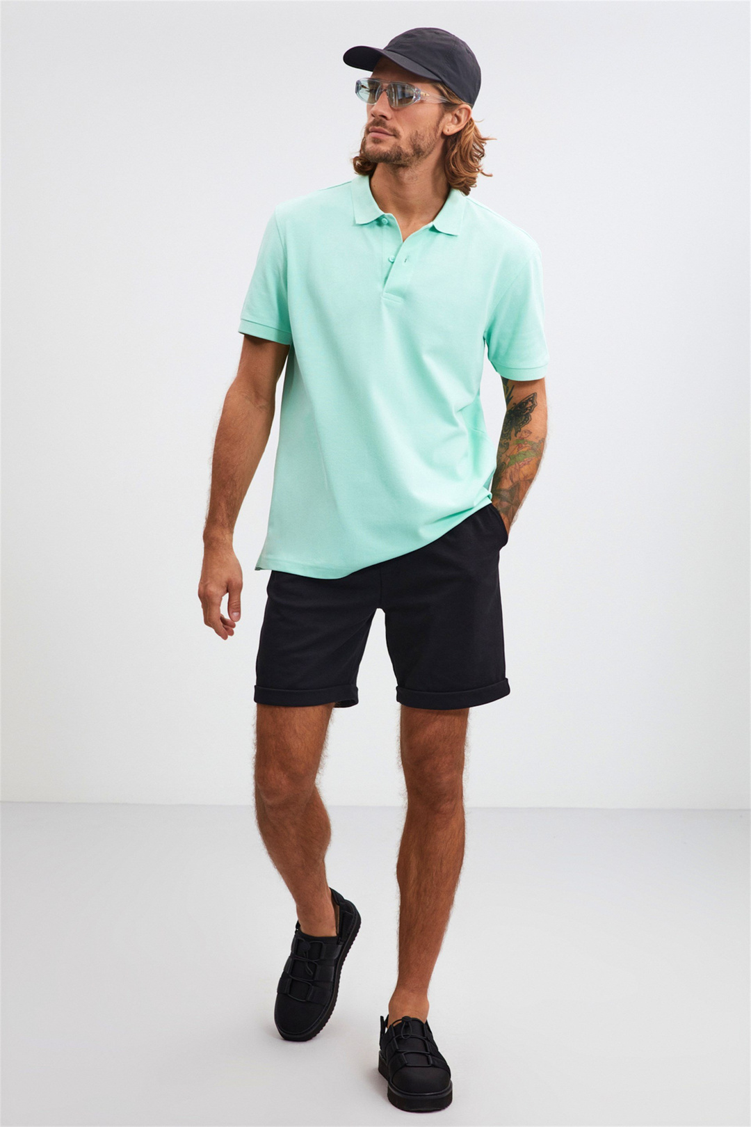 MORGAN Yeşil Erkek Düz Renk Polo Yaka Kısa Kollu    Regular Fit Polo Yaka T-shirt