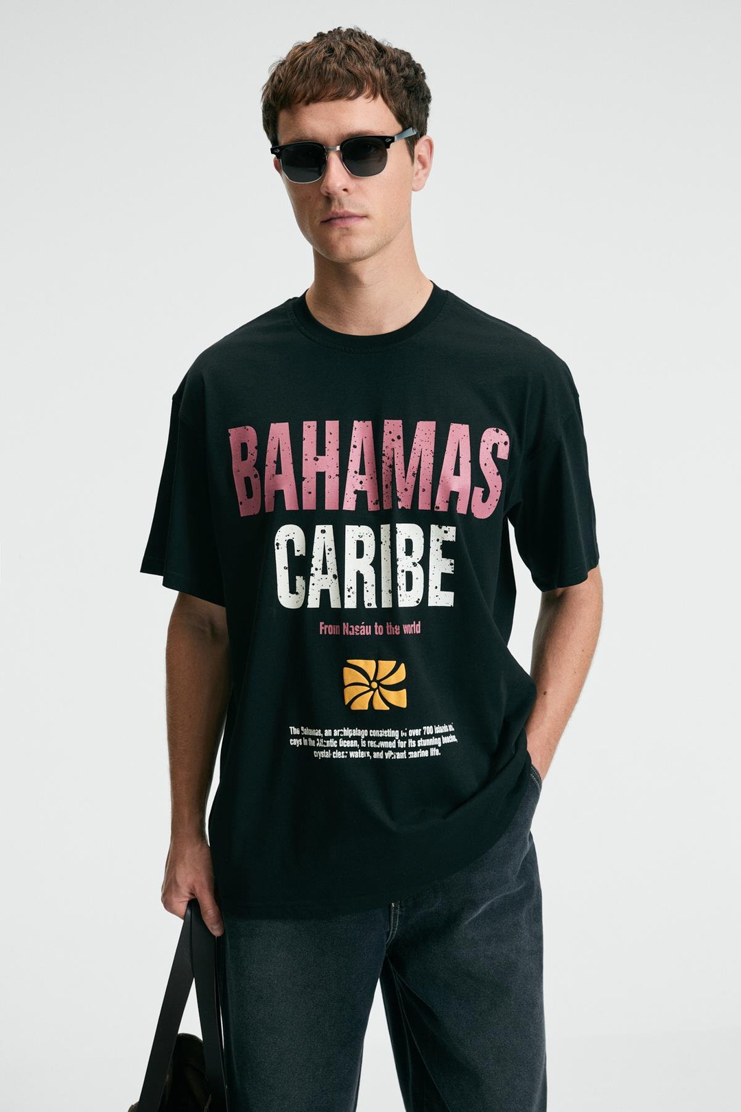 NIBBLE Erkek Oversize %100 Pamuk Baskılı Yuvarlak Yaka Siyah T-Shirt