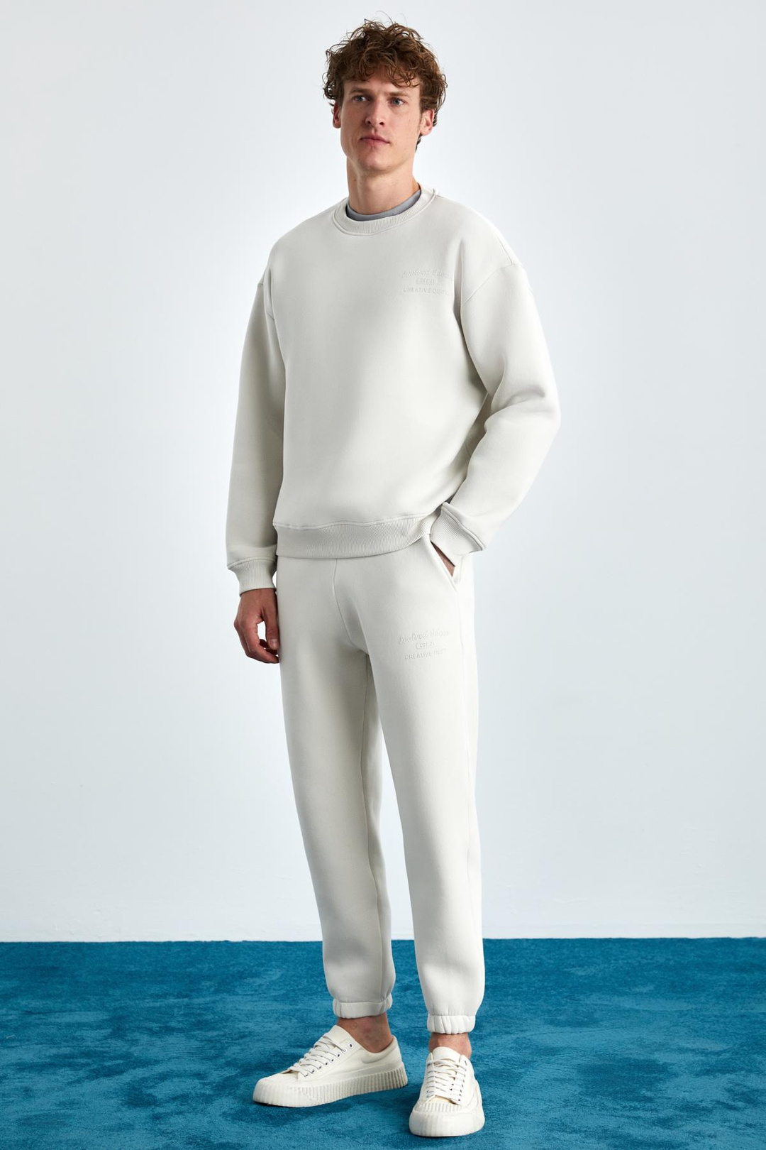 NOTTINGHAM Erkek 2'Li Set Relaxed Organik Pamuk İçi Şardonlu Taş Rengi Eşofman Takımı