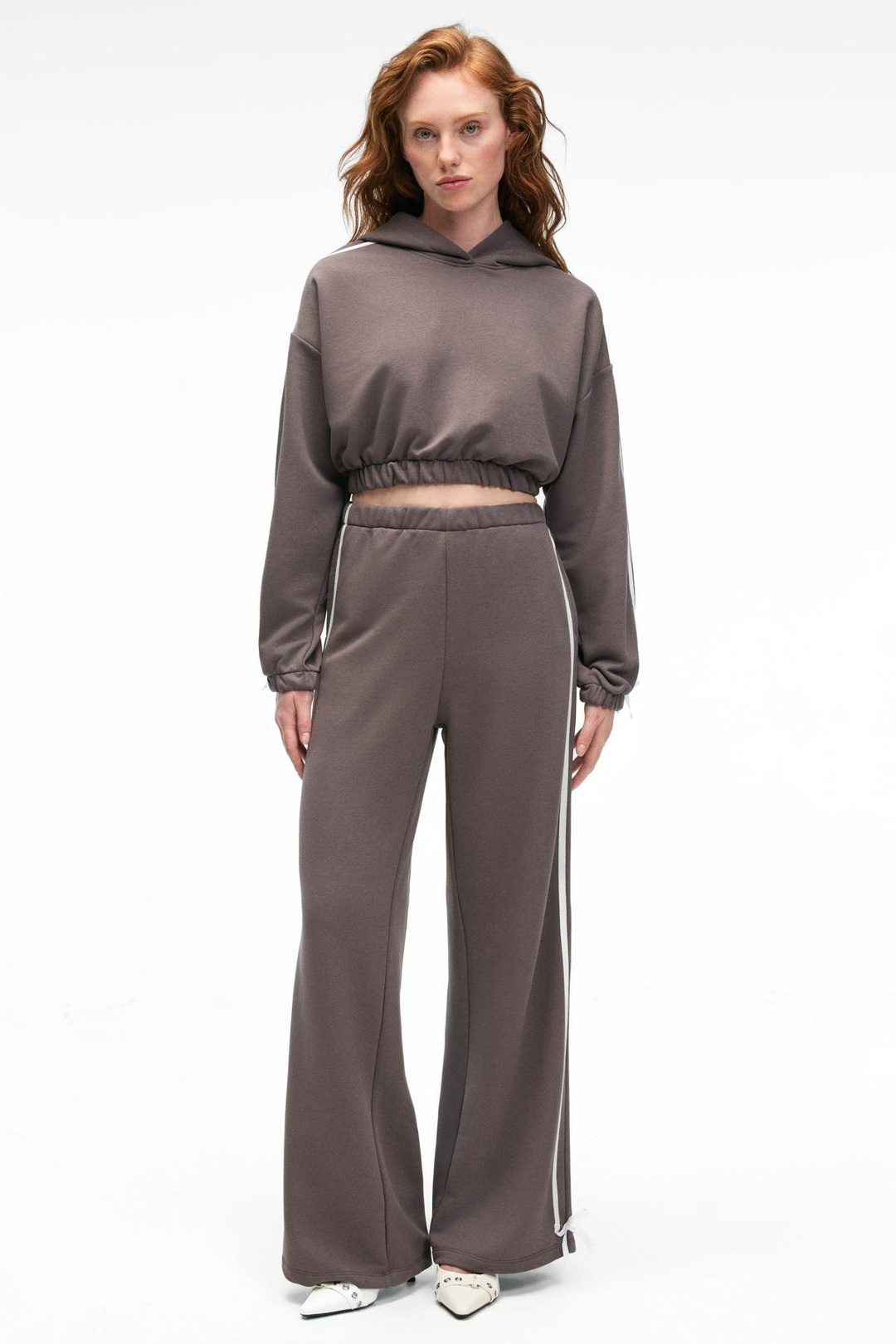 NYRELLA Kadın Oversize Yanları Cepli Yan Şeritli Rahat Kesim Antrasit Eşofman Altı