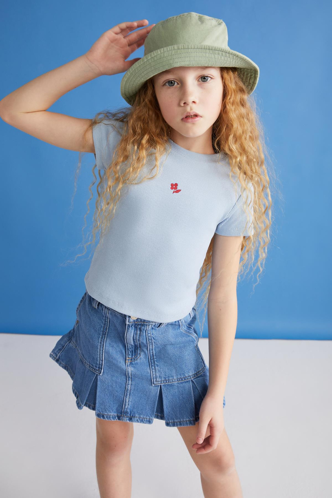 QUARTZ  3-4 Boy Mavi Tekli T-Shirt