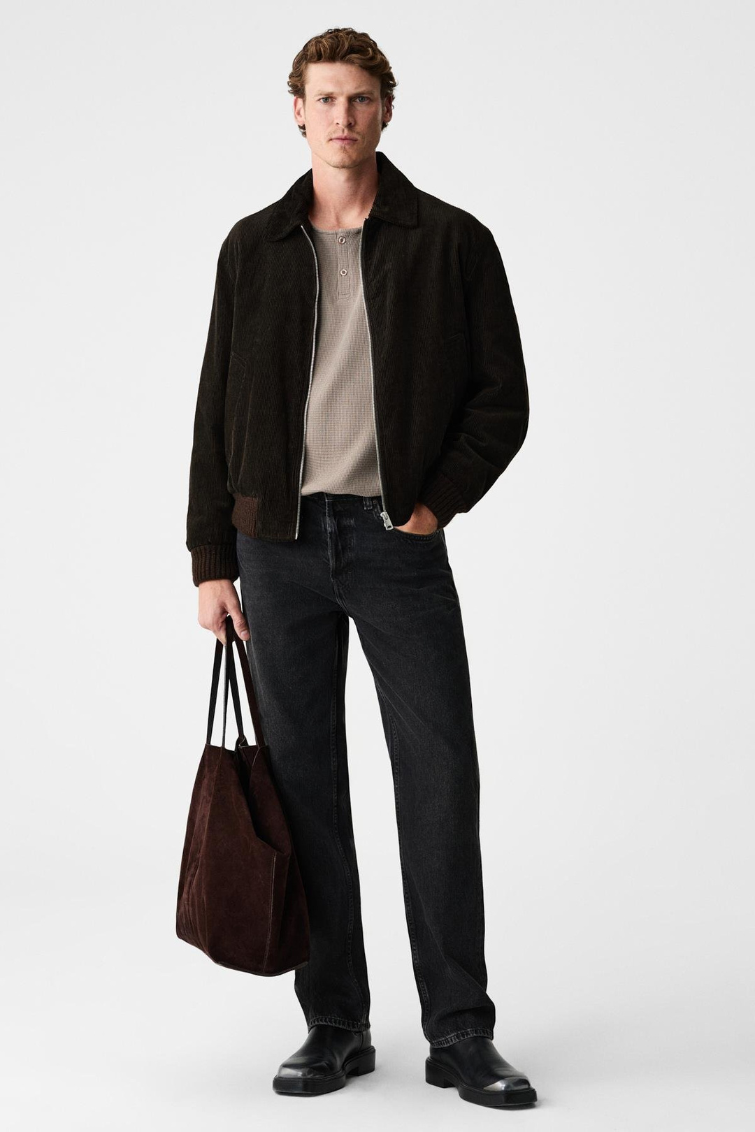 RENEW Erkek Organik Pamuklu Bisiklet Yaka Yarım Patlı Düğmeli Regular Vizon Sweatshirt