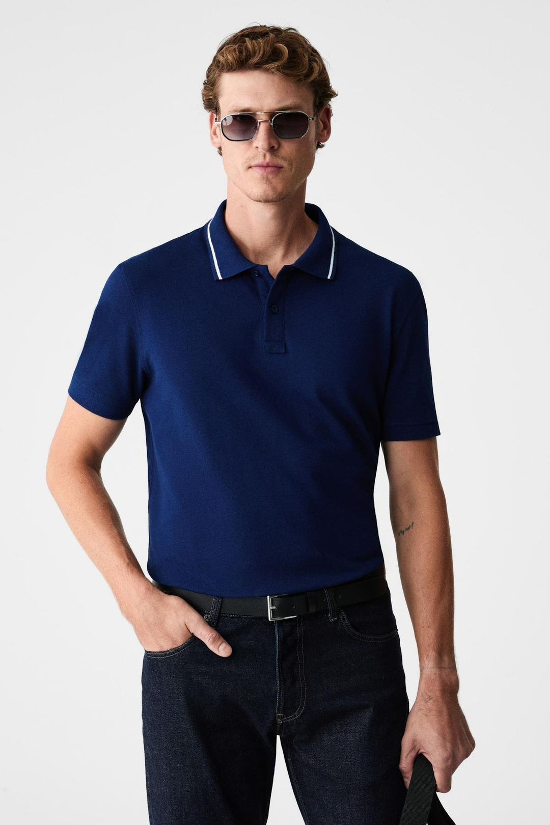 RHODES Erkek Lacivert Polo Yaka T-shirt