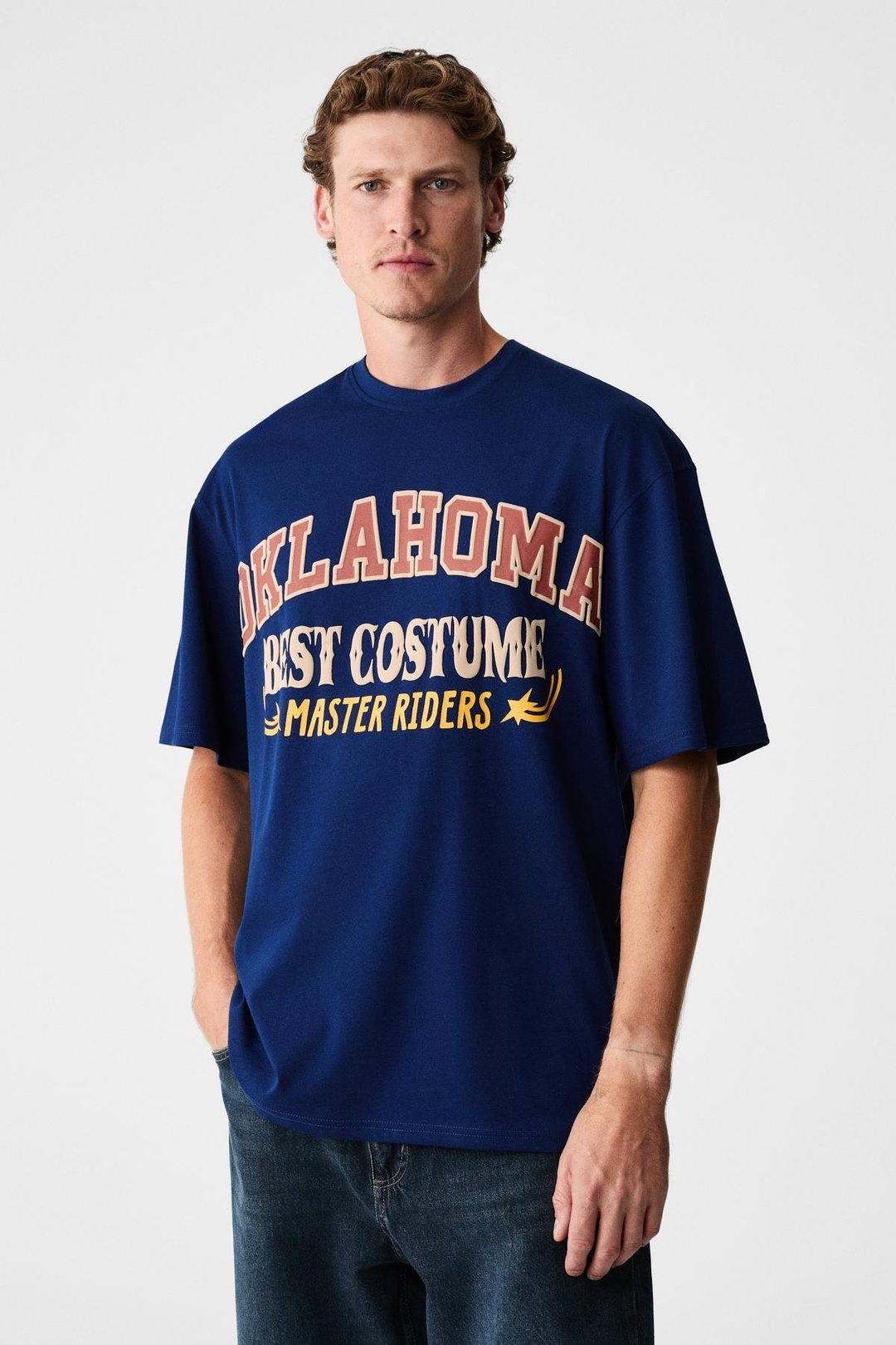 RUDDY Erkek Göğüs Baskılı %100 Organik Pamuklu Bisiklet Yakalı Regular Lacivert T-Shirt