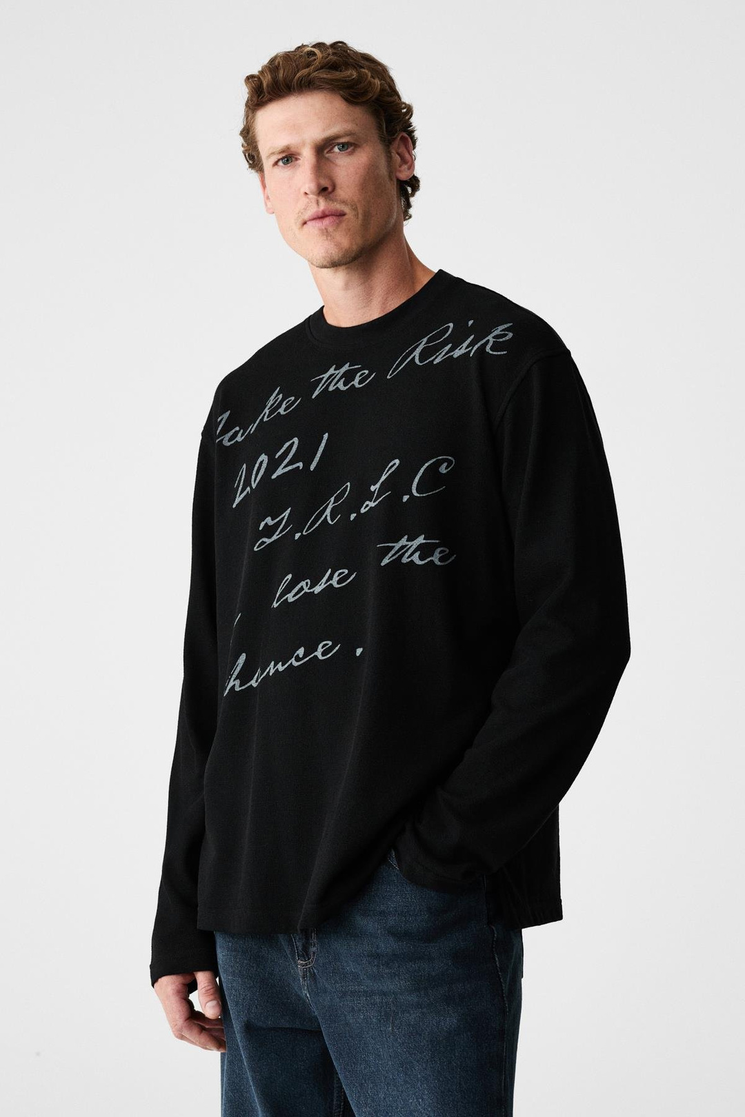 SCRIPTLET Erkek %100 Organik Pamuklu Baskılı Bisiklet Yakalı Oversize Siyah T-Shirt