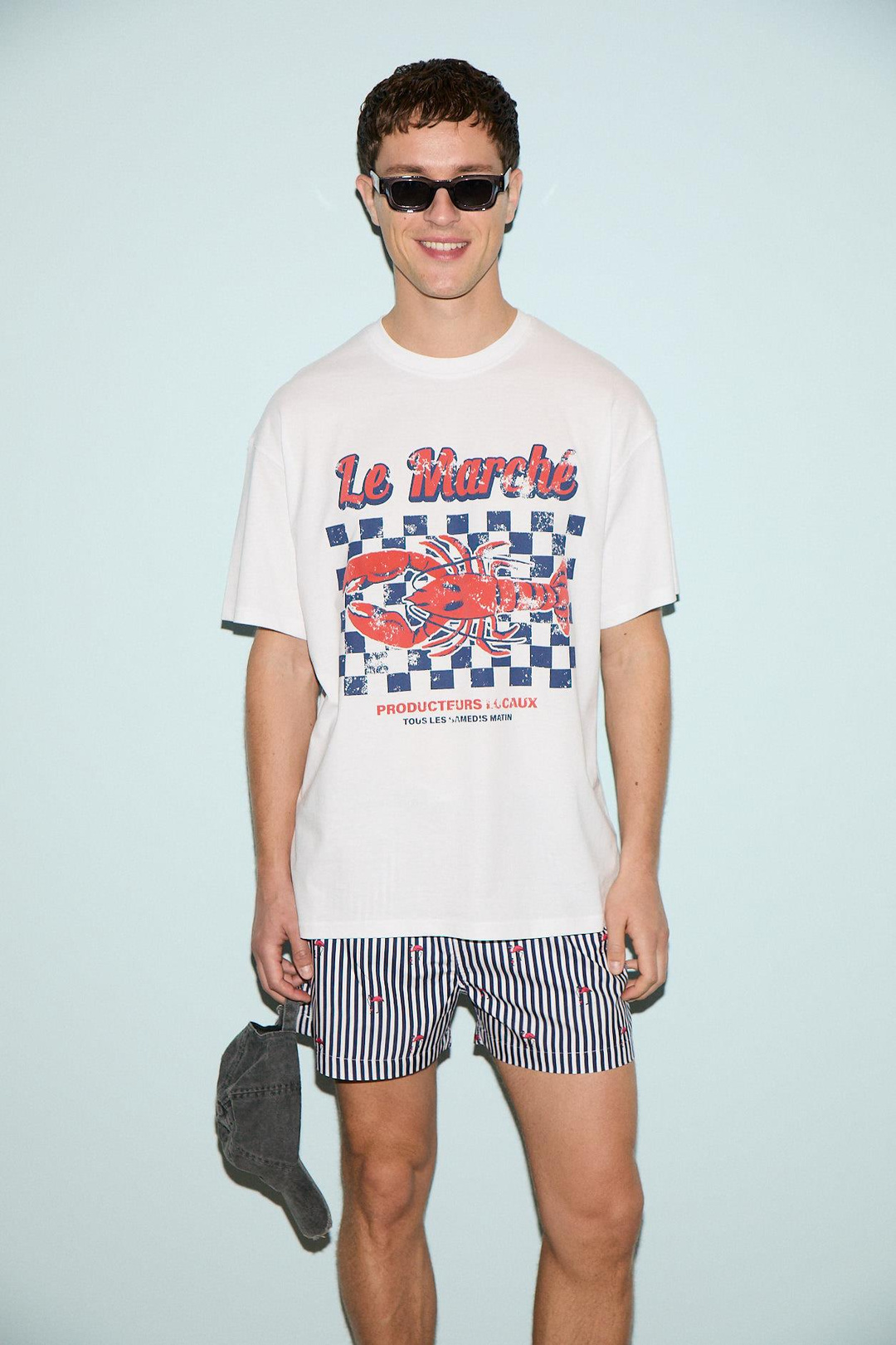 SNACK Erkek Oversize Fit %100 Pamuk Baskılı Yuvarlak Yaka Beyaz T-Shirt