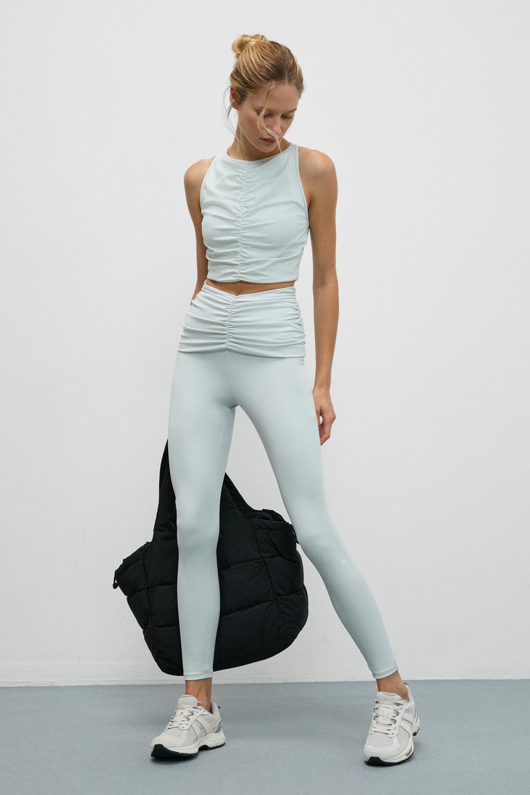 STRINVA Kadın Esnek Ve Yumuşak Dokulu Beli Büzgülü Gri Tayt